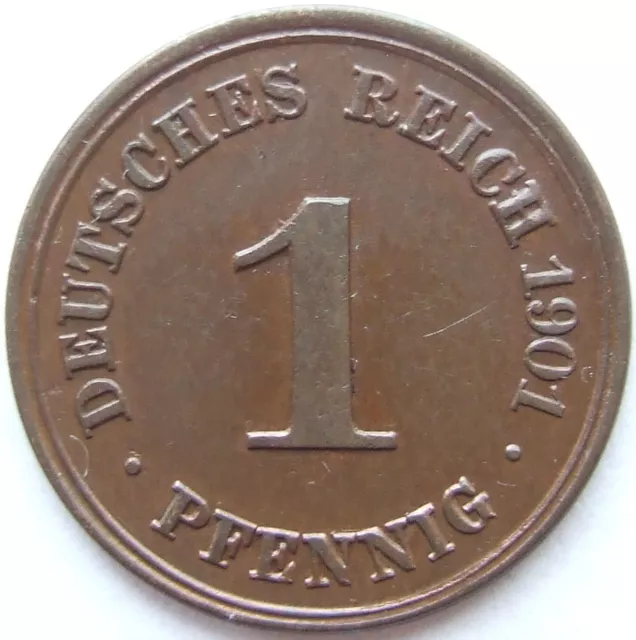 Münze Deutsches Reich Kaiserreich 1 Pfennig 1901 F in fast Stempelglanz