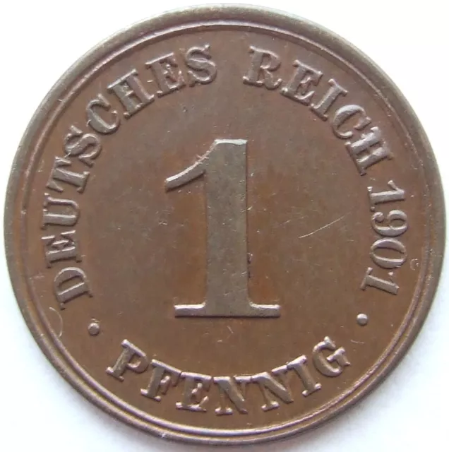 Moneta Reich Tedesco Impero Tedesco 1 Pfennig 1901 F IN Uncirculated