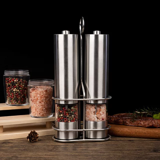 Electric Salt and Pepper Grinder Mill Shakers Set Adjustable Stainless Steel Set