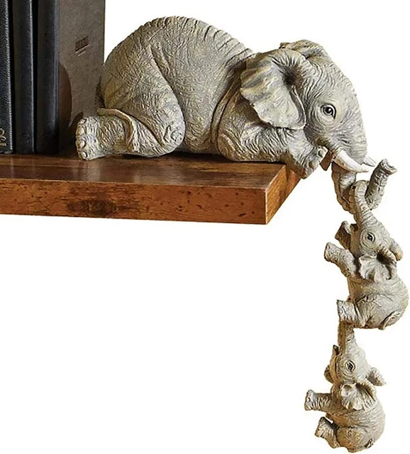 Cute Elephant Decor Statue -Mother and Two Babies Hanging Ornament Figurines for