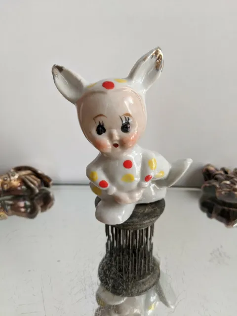Vintage Bunny Ears Young Girl Figurine   Polka Dot Japan