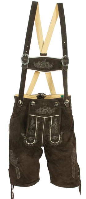 kurze Trachtenlederhose Stegträger Lederhose bestickt  braun Oktoberfest