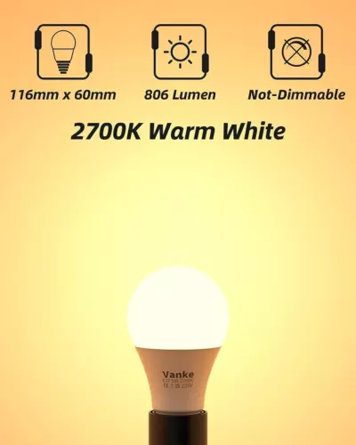 Vanke E27 Schraube LED Birne, warmweiß 2700K, 60 Watt Äquivalent, 9 W ES... 2