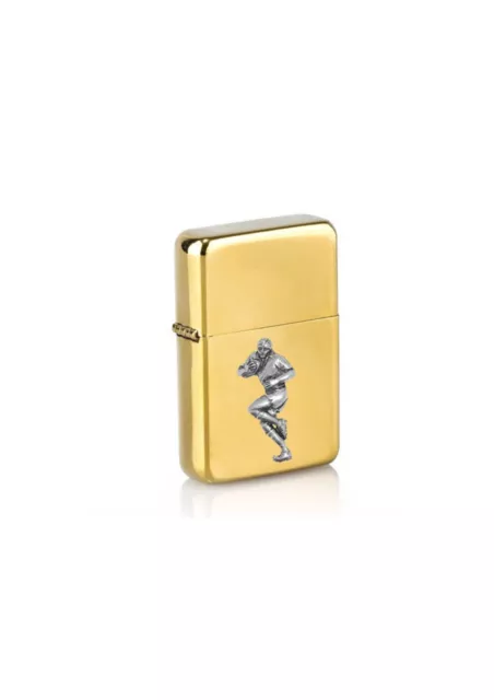 PPSP00 Rugby Player Pewter Pendant On a petrol wind proof gold Lighter