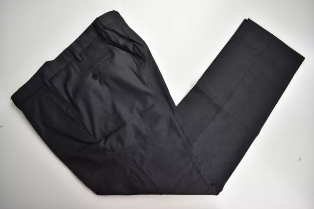 Luigi Bianchi Mantova Dark Gray Checked Wool Flat Front Trousers Size: 37x30