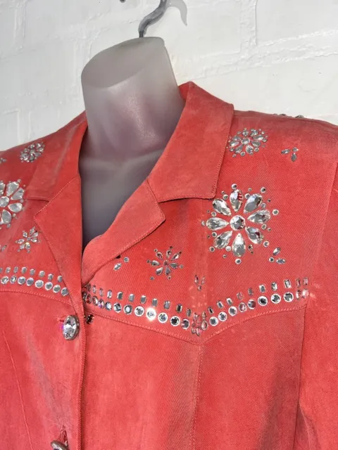 New Double D Ranch Ranchwear Crystal Bling Rockabilly ‘50s Coral Rodeo Jacket-M 2
