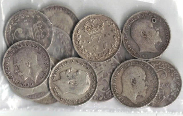 1865/96/97/1900/03/04/06/07/08/13/16/19/20 GB Three Pence 3d, 13 silver (Lot 10)