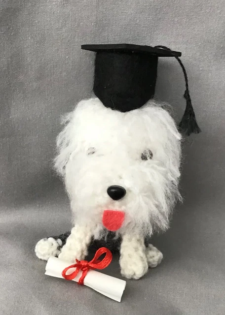 Old English Sheepdog  Crochet Graduation Dog With A Mortarboard Cap With Diploma