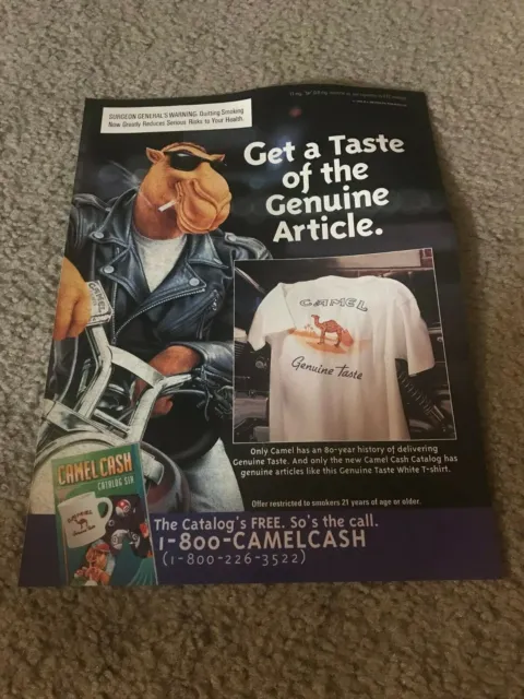 Vtg 1994 JOE CAMEL CIGARETTES Print Ad GENUINE TASTE T-SHIRT CAMEL CASH CATALOG