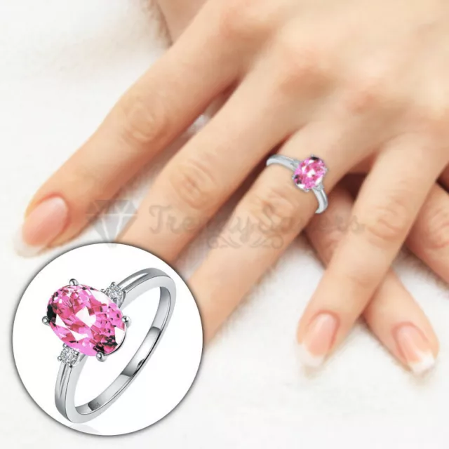 Elegant Pink Tourmaline Stone Engagement Adjustable Ring Band Women Fine Jewelry