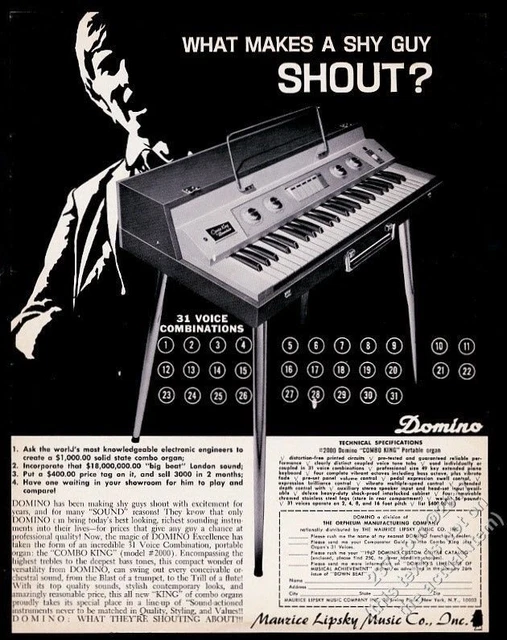 1967 Domino Combo King organ photo vintage print ad