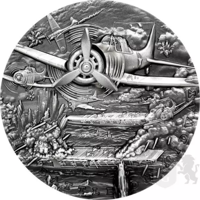 2021 Niue Sea Battles The Battle of Midway 2oz Silver Antiqued High Relief Coin
