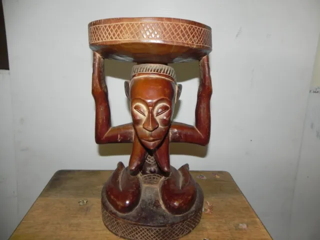 Arts of Africa - tabouret Luba - RDC Congo - 13,5" Hauteur x 8" Largeur