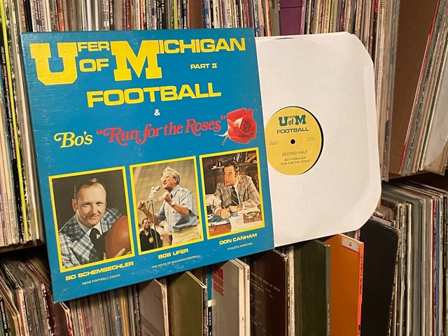 UNIVERSITY OF MICHIGAN FOOTBALL "Bo's Run For The Roses" LP (1-day ship/bob ufer