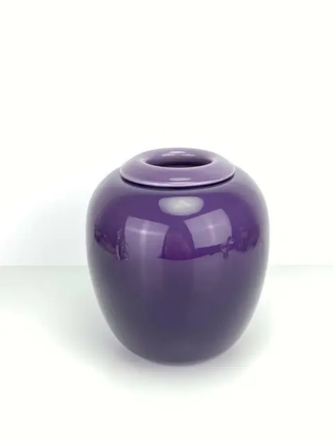 Vintage Larry Laslo Mikasa Japan Handblown Art Glass Vase Rolled Rim Plum
