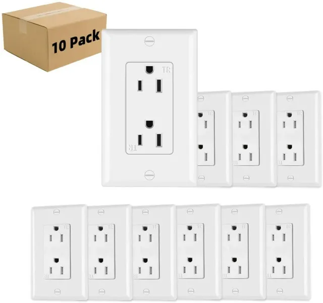 Outlet Socket, Decora Duplex Receptacle, 15A TR outlet with wallplates 10pack