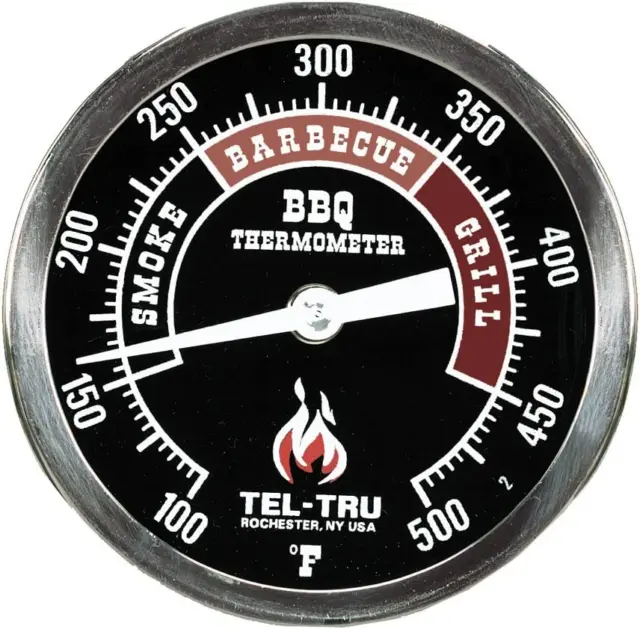 Tel-Tru BQ300 Barbecue Thermometer, 3 Inch Black Dial with Zones, 4 Inch Stem, 1