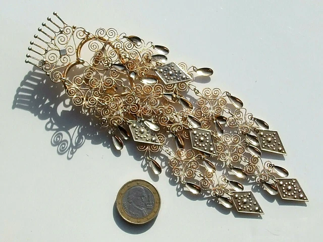 Magnifique Broche Florale Vintage XXL En Vermeil Et Argent - Années 1950 - 10,2 Cm