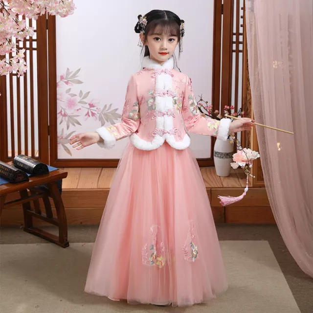 Baby Girls Tang Suit Cheongsam Dress Embroidered New Year Chinese Fleece Vintage 7