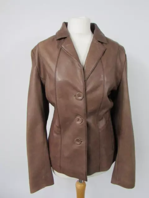 LAKELAND Brown Real Buttery Soft Leather Jacket Coat Lined Pockets Size 16 VGC