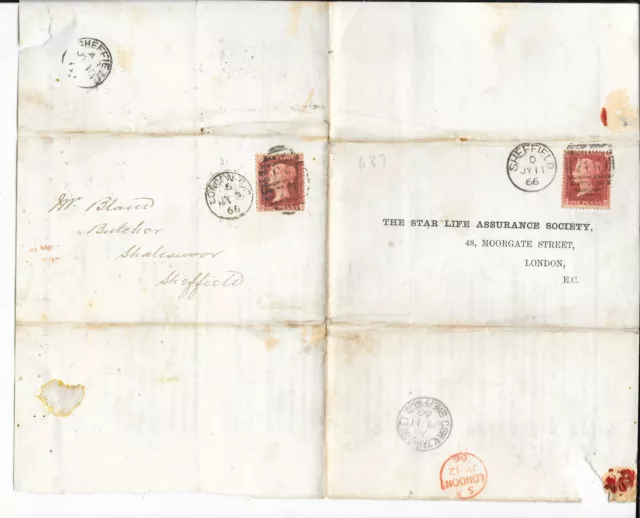 GB Queen Victoria Unusual Double 1d Red on Entire SAE 3 Scans (637)