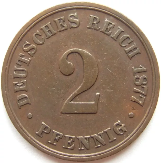 Münze Deutsches Reich Kaiserreich 2 Pfennig 1877 B in fast Sehr schön