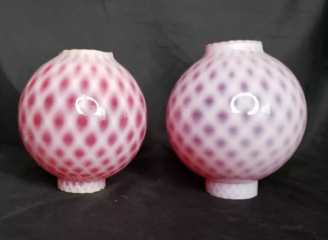 Fenton Cranberry Opalescent Coin Dot Glass GWTW Oil Lamp Shade Globe Ball