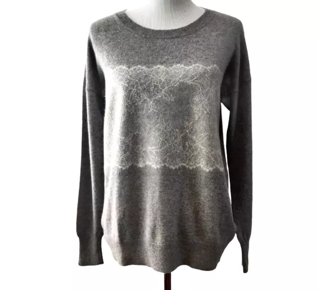 J Crew Womens Gray Needle Punch Lace Detail Wool Blend Pullover Sweater Top S