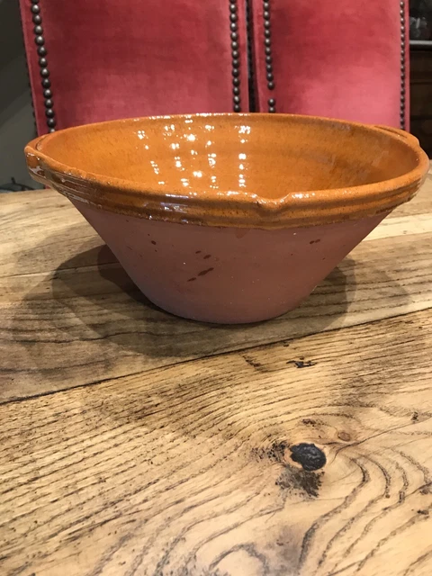 Ancienne poterie gresale jatte tian terre cuite vernissee jaune - antic french