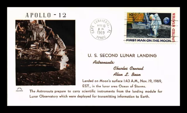 Dr Jim Stamps Us Space Cover Apollo 12 Second Lunar Landing Conrad & Bean