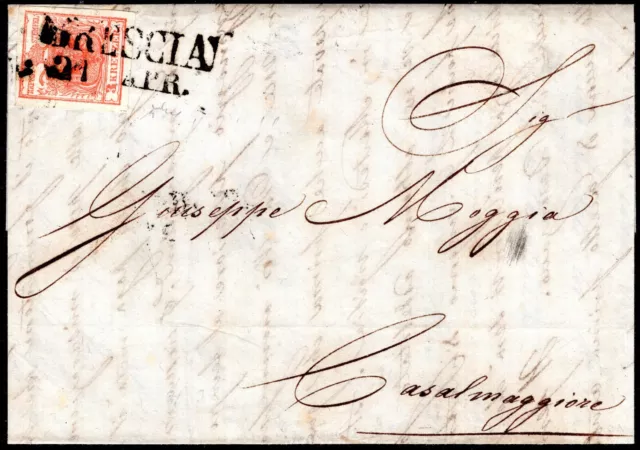 1851 21 APRILE AUSTRIA 3 k. SASS 3 CON OTTIMI MARGINI SU PIEGO DI LETTERA CON TE