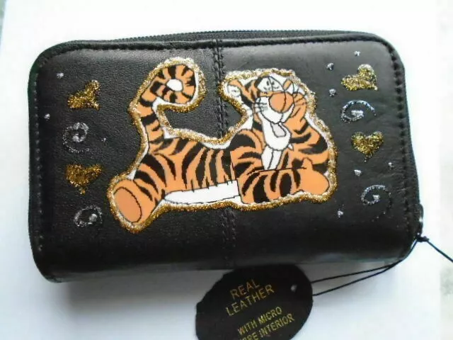 New Black Soft Leather " Tigger  Picture Purse/Wallet Rfid Protected