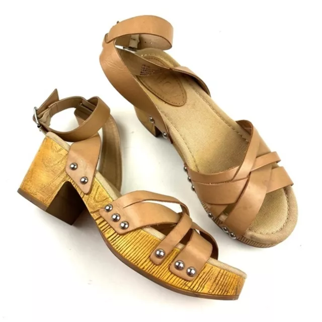 Latigo x Revolve Jo-Jo platform clog tan leather ankle strap sandal size 7