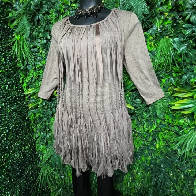 Women Tops Small Brown Braided Fringe Tasseled Accent Blouse KLOSET THERAPY 1601 3