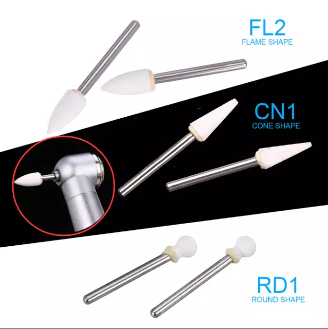Dental White Stone Porcelain Resin Handpiece Polishing Burs FG Cone/Flame/Round