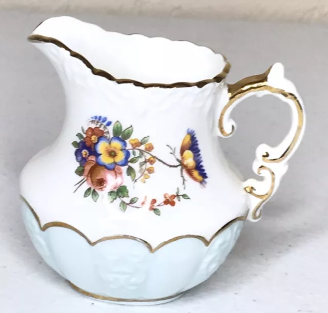 Aynsley Creamer Blue White Floral Butterfly Gold Trim Mini Pitcher