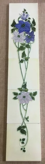 Collectible Japan vintage rare floral set antique art nouveau majolica tile 5pcs
