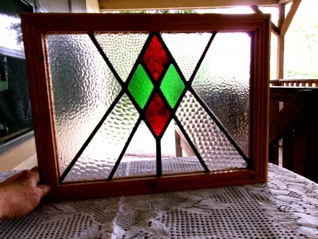 Old English Leaded Stained Glass Window Unique Colorful Design 13.5" T 18" W