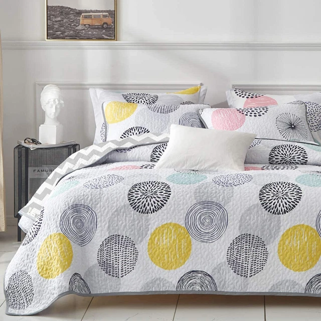 3 Piece Reversible Quilt Set Queen Size 90X90 Soft Microfiber Lightweight Coverl