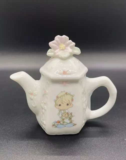 Precious Moments Holiday Christmas Teapot Ornament Floral Top