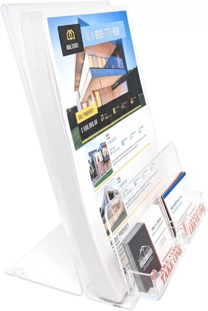 Clear Acrylic Brochure Holder with Take One and Leave One Business Card Pockets