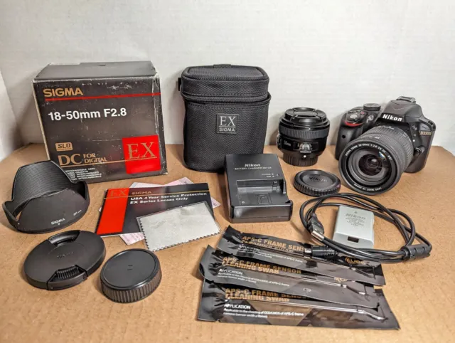 Nikon D3300 24MP DSLR with 2 Lenses (18-50mm f/2.8 & 50mm f/1.8) and Accessories
