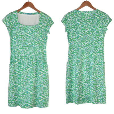 J. McLaughlin Catalina Cloth Emma Dress Square Neck Short Sleeve Green Blue S