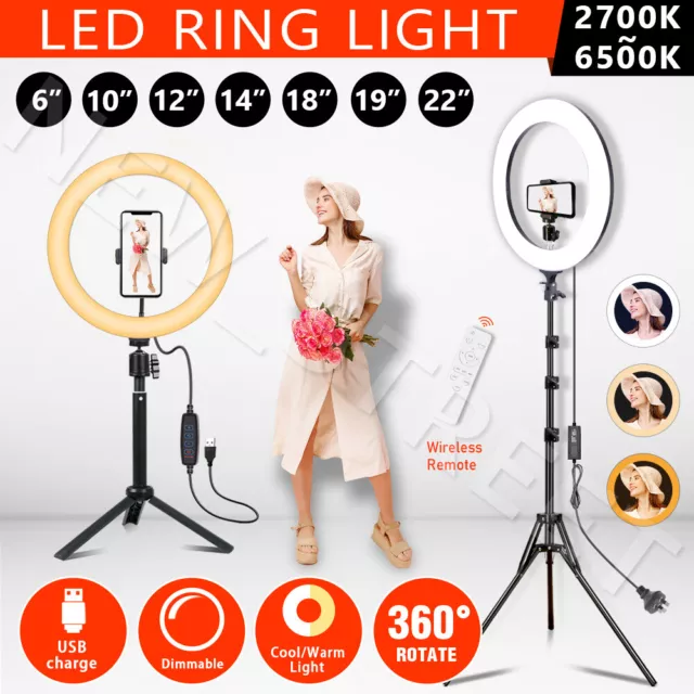 6"/10"/12''/14"/18"/19"/22" Dimmable Diva LED Ring Light Selfie Tripod Stand Kit