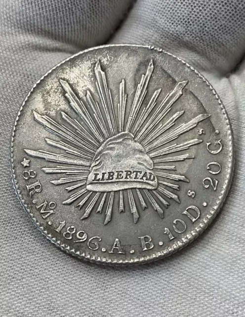 1896 Mo AB Mexico Mint 8 Reales 90% Silver