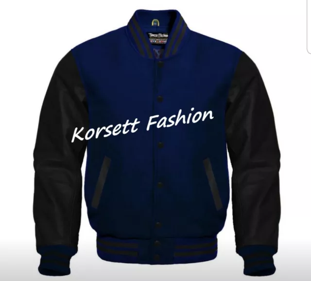 College-/ Baseballjacke aus Wolle mit echten Rindslederärmeln Gr. XS - 7XL