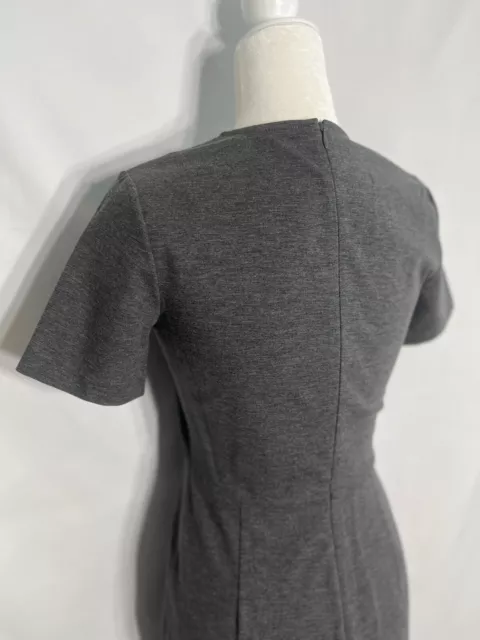 Theory Winstine Refiner Dress Sz 4 Gray Ponte Sheath Style Short Sleeve Slit 3