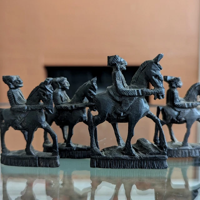 Wood Man on Horse Lot Statue Hand Carved Animal Figure India Vtg Travel Souvenir