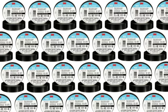 100 Rolls 1Case 3M 165 TEMFLEX ELECTRICAL TAPE 3/4"  60FT BLACK VINYL INSULATING