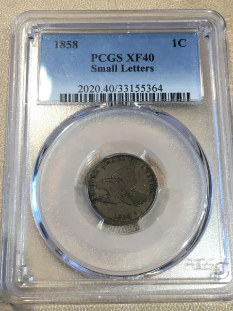 1858 Small Letters Flying Eagle Cent PCGS xf40 Lovely Original Surfaces #5364